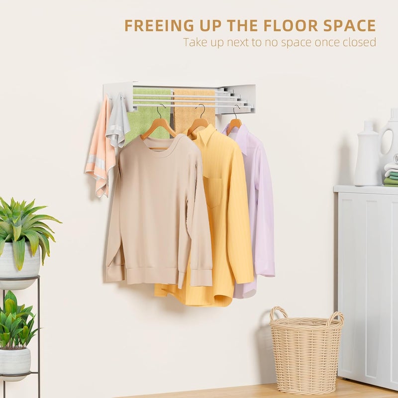 ZMBESUP Upgrade Laundry Drying Rack, 23.6" Drying Rack Clothing Wall Mounted,Foldable, 4 Aluminum Rods with 4 Hooks, Space-Saving White Collapsible Drying Racks Hanger for Laundry Bathroom - Image 5